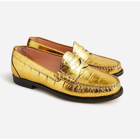 J.Crew $268 Winona Penny Loafers Croc Inspired Metallic Leather Size 9.5 BV736 - Picture 1 of 11